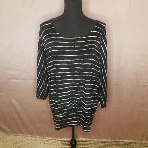 CHICO'S TRAVELERS Black and White Striped Blouse